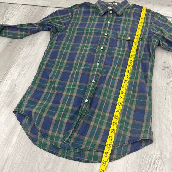 Vintage Single Needle Tailoring Long Sleeve Plaid Thin Button Down Shirt Medium - Picture 8 of 8